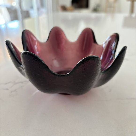 Blenko Other - Richard Blenko Signed Art Glass Amethyst Lotus Bowl 2000 Purple Scalloped Dish